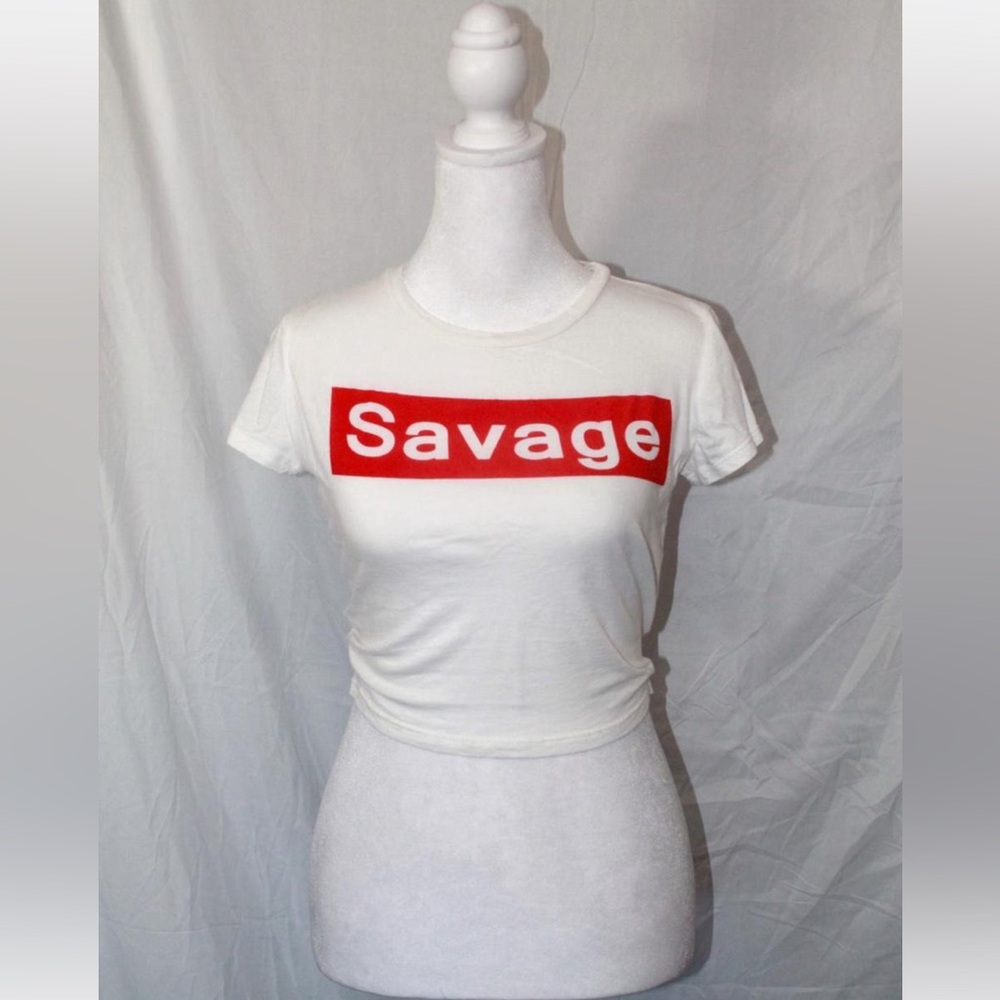 Savage Graphic White Crop Tee